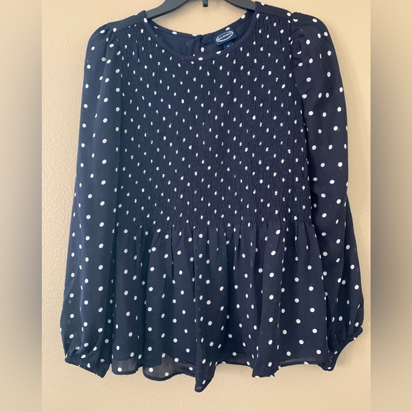 *NWT SCOOP NYC Women’s Navy Blue White Polka Dot Ruffle Top SIZE M NWT - Picture 6 of 9